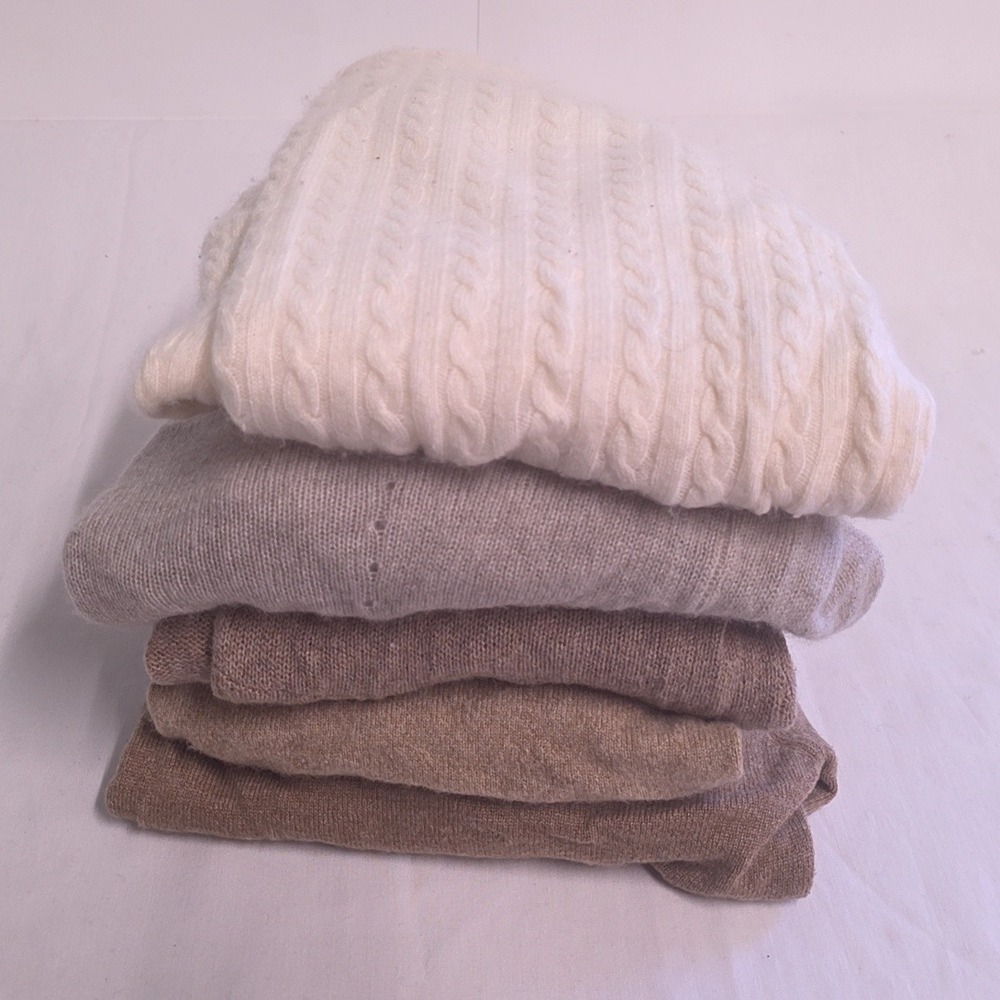 Cashmere Craft Cutter Sweater Lot DIY Upcycle Cream Tan Brown 5pc 2lb 4oz